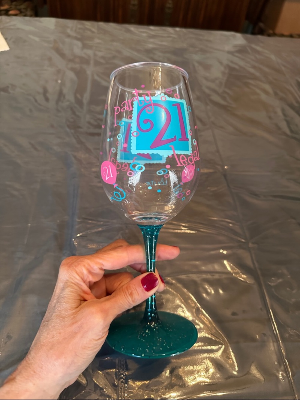 Lolita Turquoise 21st Birthday acrylic wine glass.